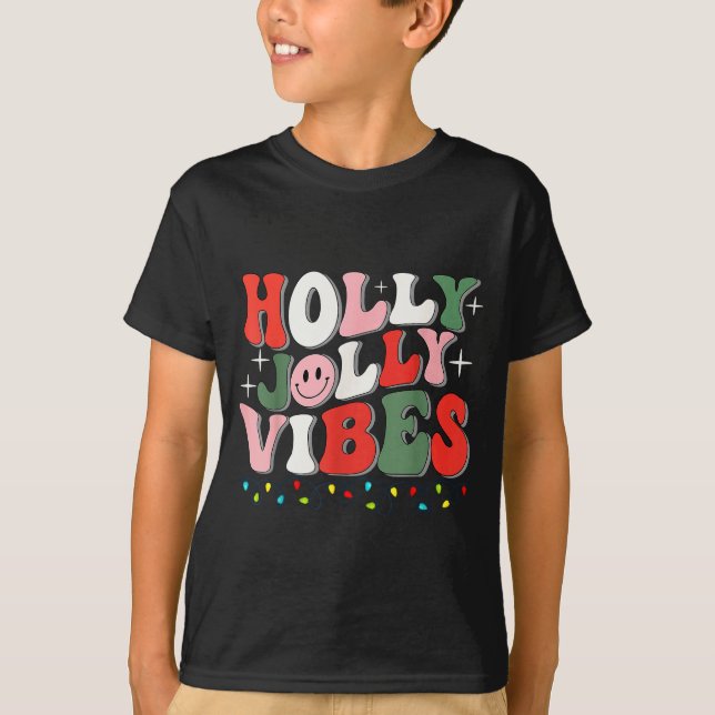 Groovy Holly Xmas Jolly Vibes Christmas Lights San T-Shirt (Front)