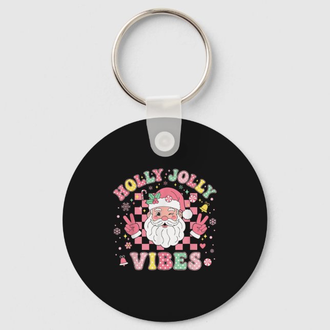 Groovy Holly Xmas Jolly Vibes Nk Christmas Santa M Keychain (Front)