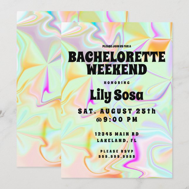 Groovy Holographic Bachelorette Weekend   Invitation (Front/Back)