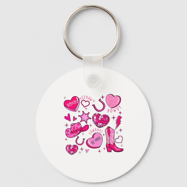 Groovy Howdy Valentine Western Valentines Day Cowb Keychain (Front)