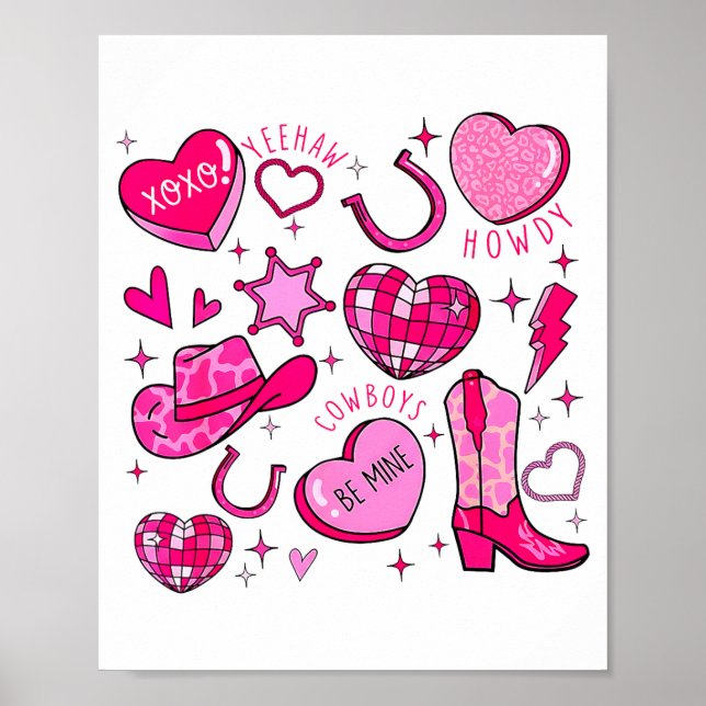 Groovy Howdy Valentine Western Valentines Day Cowb Poster (Front)