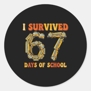 Groovy I Survived 67 Days Of School Funny 67 Meme Classic Round Sticker