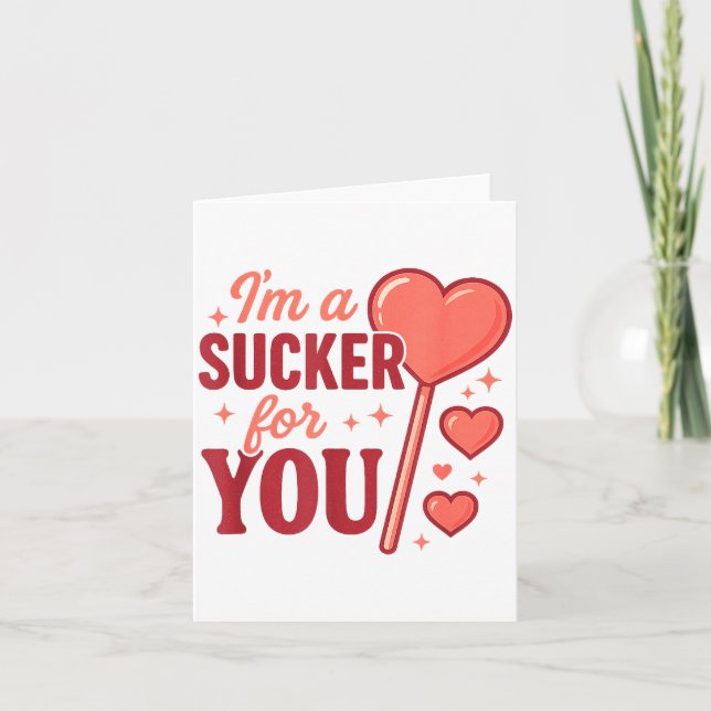 Groovy I'm A Sucker For You Retro Heart Candy Vale Card (Front)
