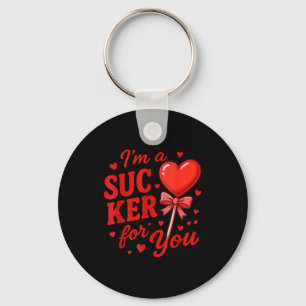 Groovy I'm A Sucker For You Retro Heart Candy Vale Keychain