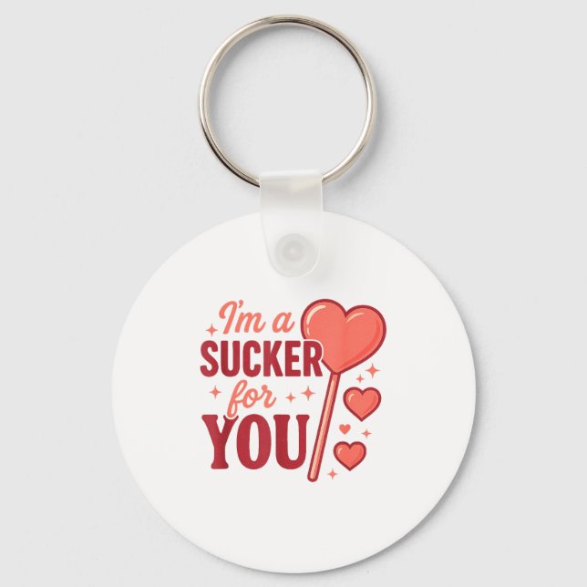 Groovy I'm A Sucker For You Retro Heart Candy Vale Keychain (Front)