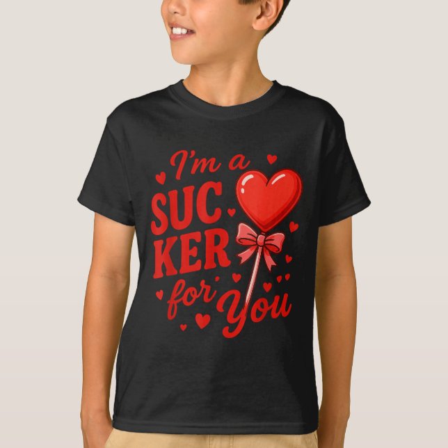 Groovy I'm A Sucker For You Retro Heart Candy Vale T-Shirt (Front)