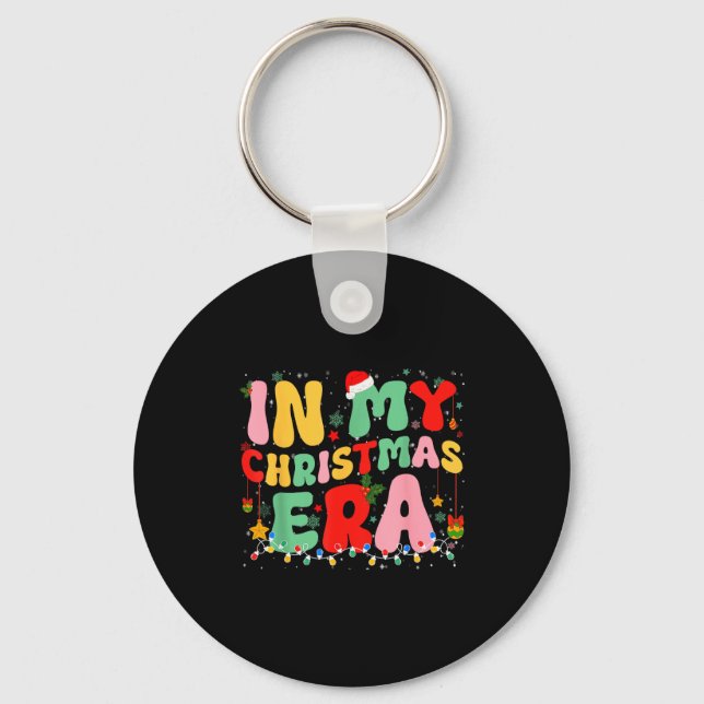 Groovy In My Christmas Era Retro Holiday Xmas Ligh Keychain (Front)