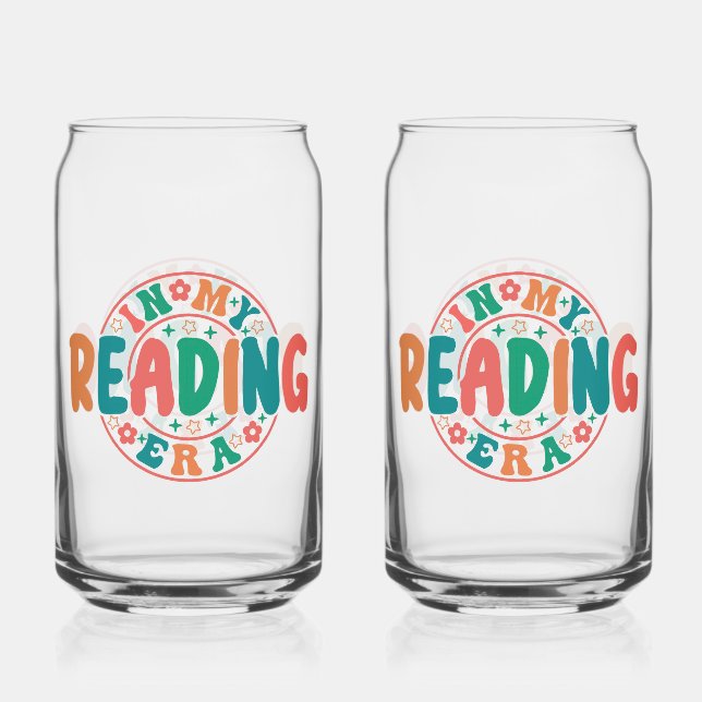 Groovy "In My Reading Era" Wavy Font Graphic Can Glass (Front)