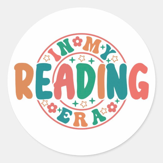 Groovy "In My Reading Era" Wavy Font Graphic Classic Round Sticker (Front)