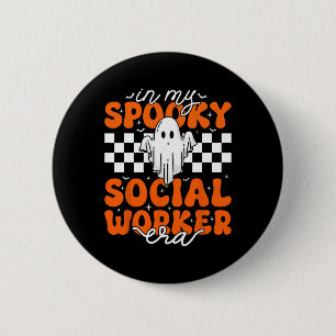 Groovy In My Spooky Social Worker Era Cute Ghost H 2 Inch Round Button