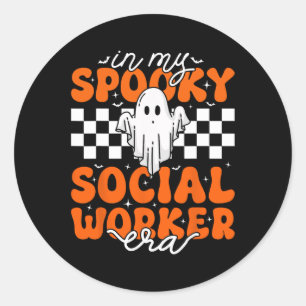 Groovy In My Spooky Social Worker Era Cute Ghost H Classic Round Sticker