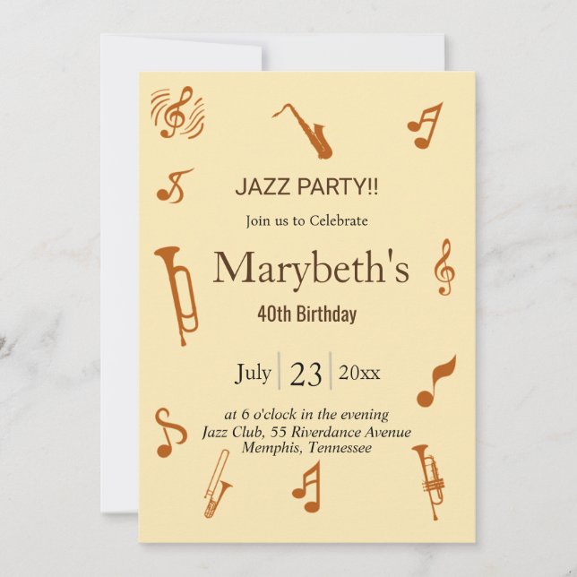Groovy Jazz Themed Birthday Invitation (Front)