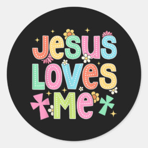 Groovy Jesus Loves Me Biblical Christian Church Classic Round Sticker