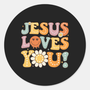 Groovy Jesus Loves You Kids Women Religious Faith  Classic Round Sticker
