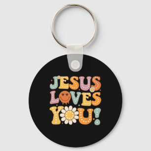 Groovy Jesus Loves You Kids Women Religious Faith Keychain