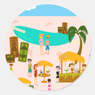 Groovy Jet Set Pool Party Classic Round Sticker