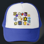 Groovy Jewish Stars Happy Hannukah! Trucker Hat<br><div class="desc">Beautiful Stars of David adorn this baseball cap. Great for Holiday events and parties! From the Kabbalah Rocks designer line. Happy Chanukkah!</div>