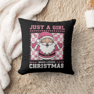Groovy Just A Girl Who Loves Christmas Xmas Santa  Throw Pillow