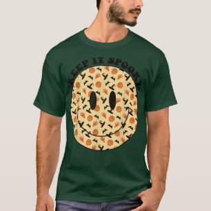 Groovy Keep It Spooky Halloween Happy Face Retro  T-Shirt