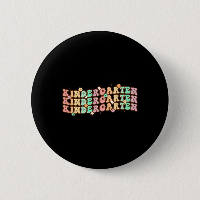 Groovy Kindergarten Vibes Face Retro Teachers Back 2 Inch Round Button (Front)