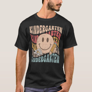 Groovy Kindergarten Vibes Face Retro Teachers Back T-Shirt