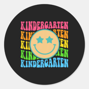 Groovy Kindergarten Vibes Face Retro Teachers Byck Classic Round Sticker