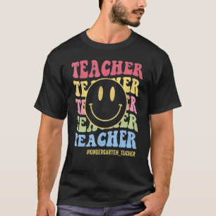 Groovy Kindergarten Vibes Retro Face Teachers Back T-Shirt