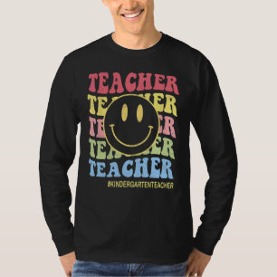 Groovy Kindergarten Vibes Retro Face Teachers Back T-Shirt