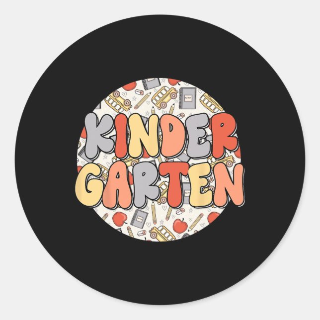 Groovy Kindergarten Vibes Retro Teachers Kids Back Classic Round Sticker (Front)