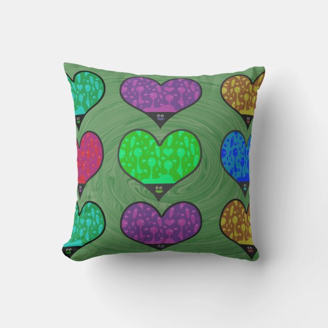 Groovy Lava Hearts Melty Fun Sixties Vibes Throw Pillow (Front)