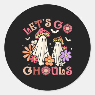 Groovy Let's Go Ghouls Halloween Ghost Outfit For Classic Round Sticker