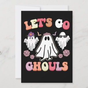 Groovy Let's Go Ghouls Halloween Ghost Retro Invitation