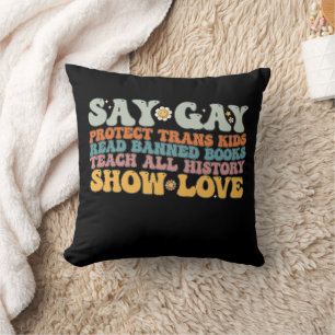 Groovy LGBT Say Gay Protect Trans Kids Read Books Throw Pillow