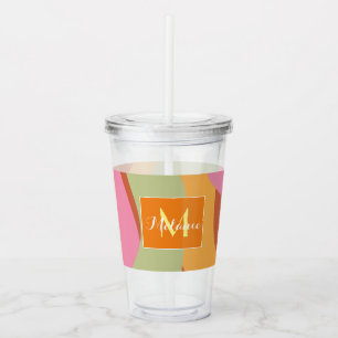 Groovy Lines Colourful Initial Monogram Name  Acrylic Tumbler