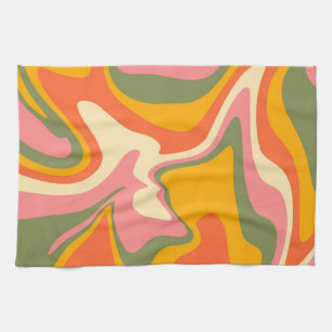 Groovy Liquified Marble Retro 60s Vintage Party  Kitchen Towel