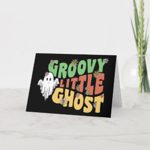 Groovy Little Ghost With Vintage Flowers Halloween Holiday Card