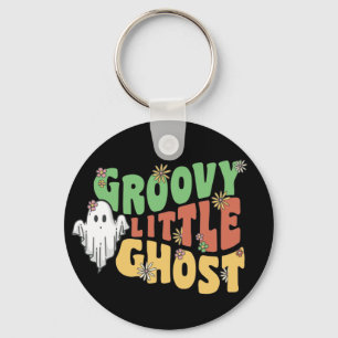 Groovy Little Ghost With Vintage Flowers Halloween Keychain
