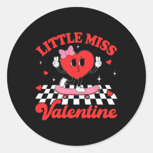 Groovy Little Miss Valentine Cute Candy Heart Girl Classic Round Sticker