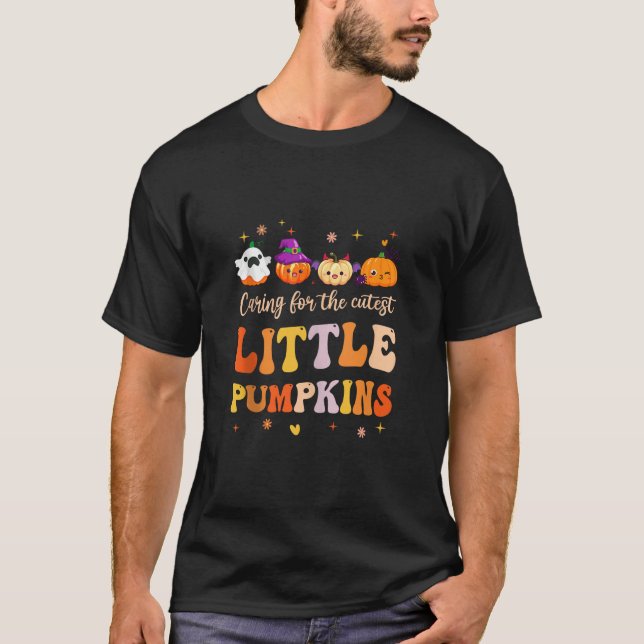 Groovy Little Pumpkins Ghost Witch Halloween Spook T-Shirt (Front)