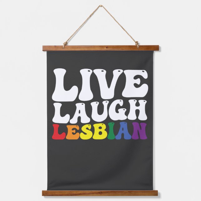 Groovy Live Laugh Lesbian LGBT Pride Hanging Tapestry (Front)