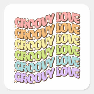 Groovy Love Daisy Retro Rainbow Square Sticker