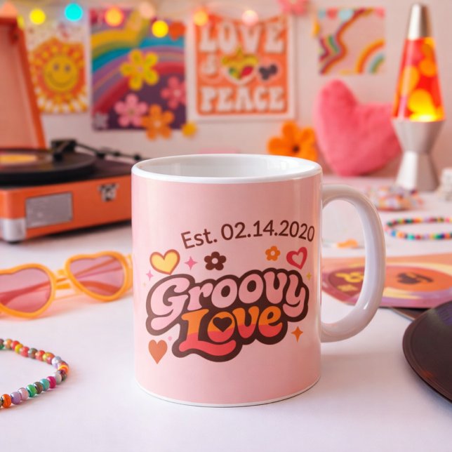 Groovy Love Personalized Valentine’s Gift Retro Coffee Mug (Creator Uploaded)