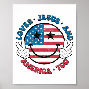 Groovy Loves Jesus And America Too God Christian 4 Poster