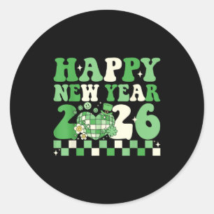 Groovy Lucky Happy New Year 2026 Disco Ball Women  Classic Round Sticker