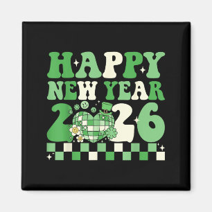 Groovy Lucky Happy New Year 2026 Disco Ball Women Magnet
