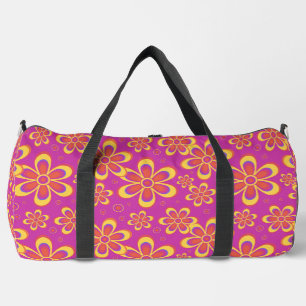 Groovy Magenta Floral Pattern Large Duffle Bag