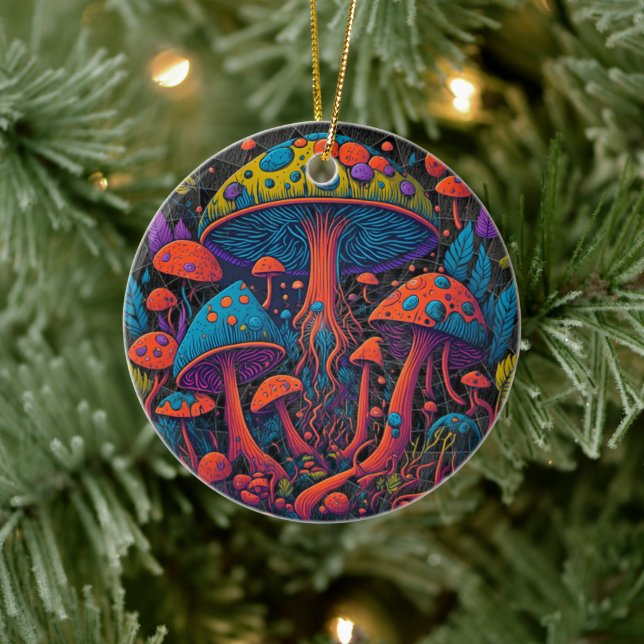Groovy Magic Mushrooms Ceramic Ornament (Tree)