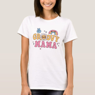 Groovy Mama Hippie Flower And Rainbow T-Shirt