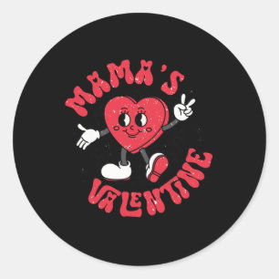 Groovy Mama Is My Valentine Cute Heart Boy Mom Gir Classic Round Sticker