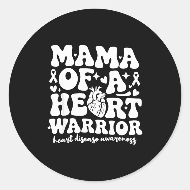 Groovy Mama Of A Heart Warrior Chd Awareness Heart Classic Round Sticker (Front)